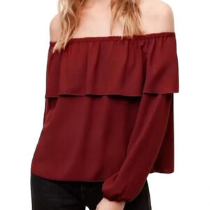 WILFRED Morel Off The Shoulder Blouse Burgundy Ruffle Elastic Balloon Sleeve XXS